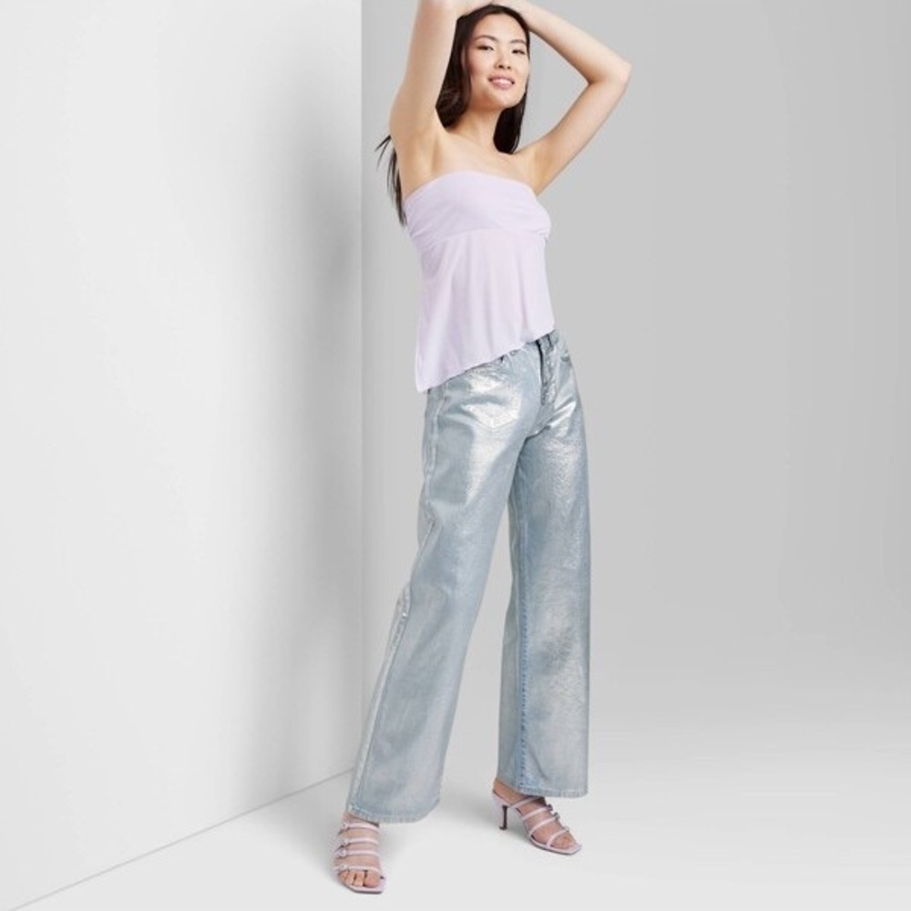 Women's High-Rise Wide Leg Coated Baggy Jeans - Wild Fable™ Silver Metallic